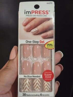 imPRESS One-Step Gel Press-On Nails - Blush Pink with Glitter Accent